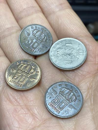 2025年第一百一十八场(总第一百四十四场）外国好品散币(免佣金) - 比利时🇧🇪4枚：1955年1957年50分，1975年1法郎