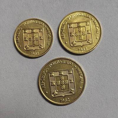 同乐钱币， - 原光【福禄寿铜币】82年澳门福字壹毫禄字贰毫寿字伍毫古钱币硬币