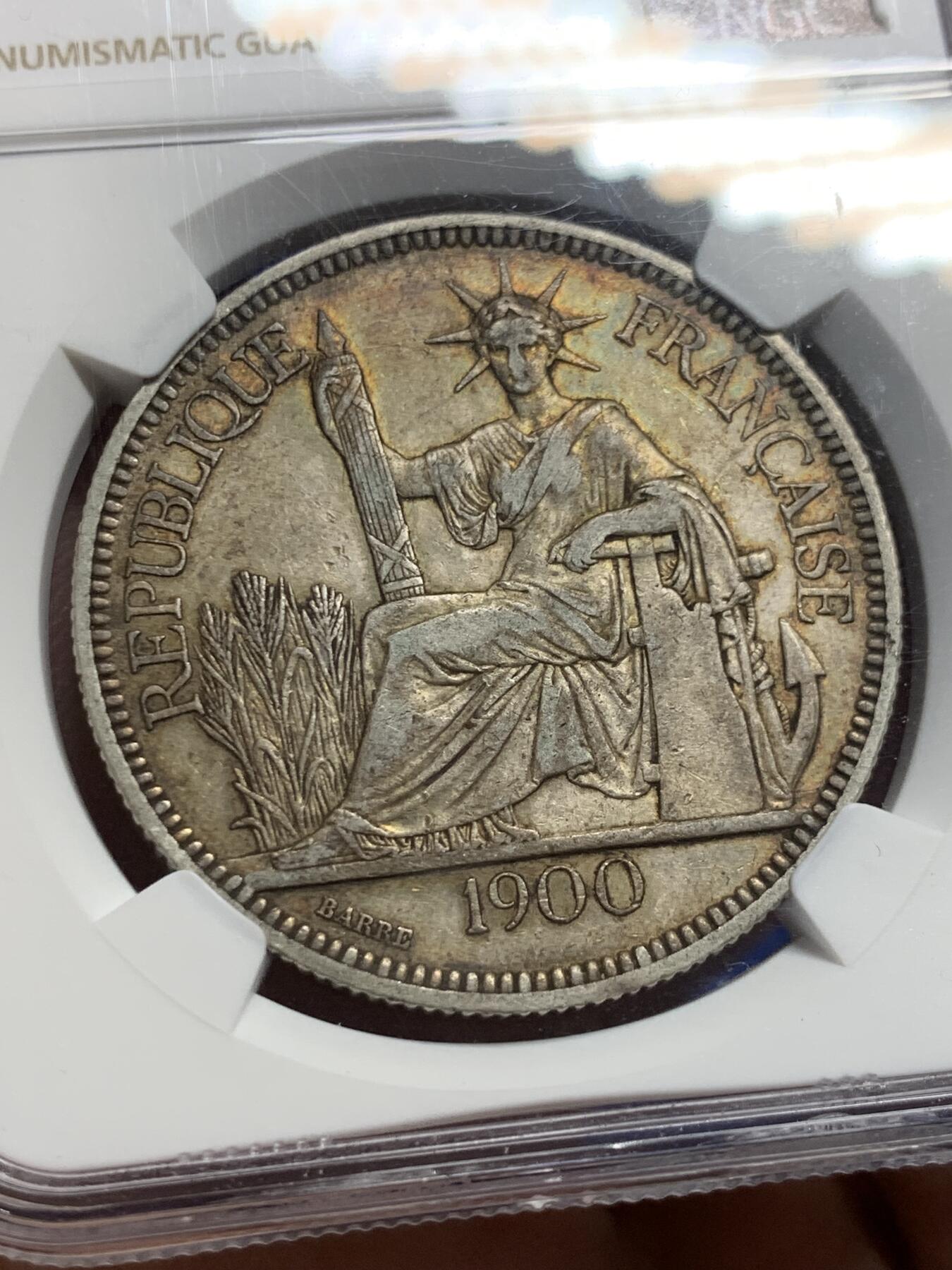 《竞宝斋》第433场 周日，周一 2场连拍 （全场包邮） NGC XF45 法属印度支那 1900年A 坐洋一元银币