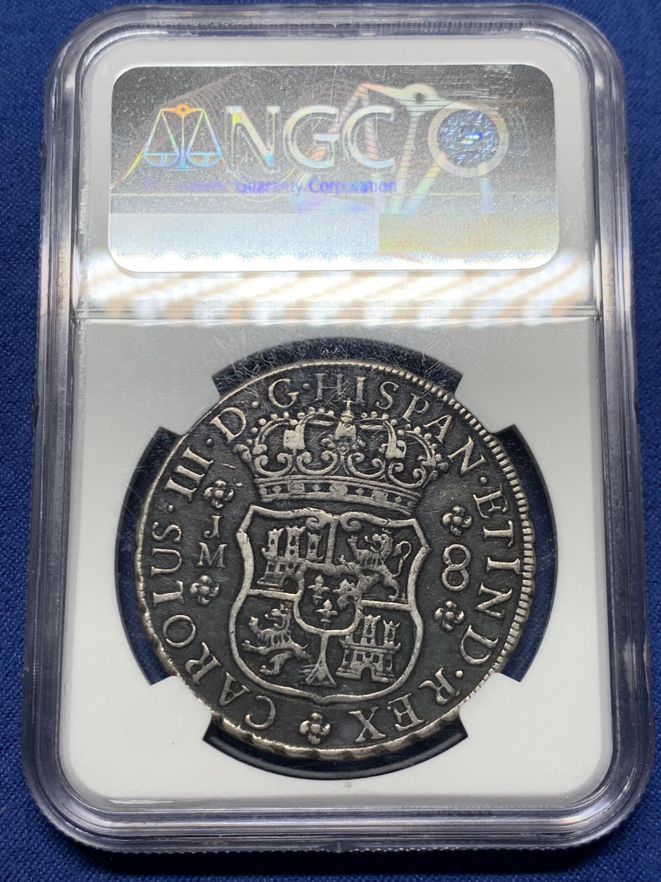 《竞宝斋》第433场 周日，周一 2场连拍 （全场包邮） NGC VF35 秘鲁 1767年 LM 单点版 8R 地球 双柱大银币，少见品种，打制清晰，原味深彩，细节丰富，vf低评可博xf。