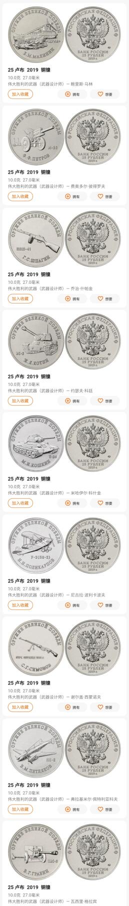 世界各国普、纪币捡漏专场(第十七场) 2019～2020年俄罗斯纪念二战胜利75周年发行25卢布铜镍19枚、10卢布双金属1枚纪念币