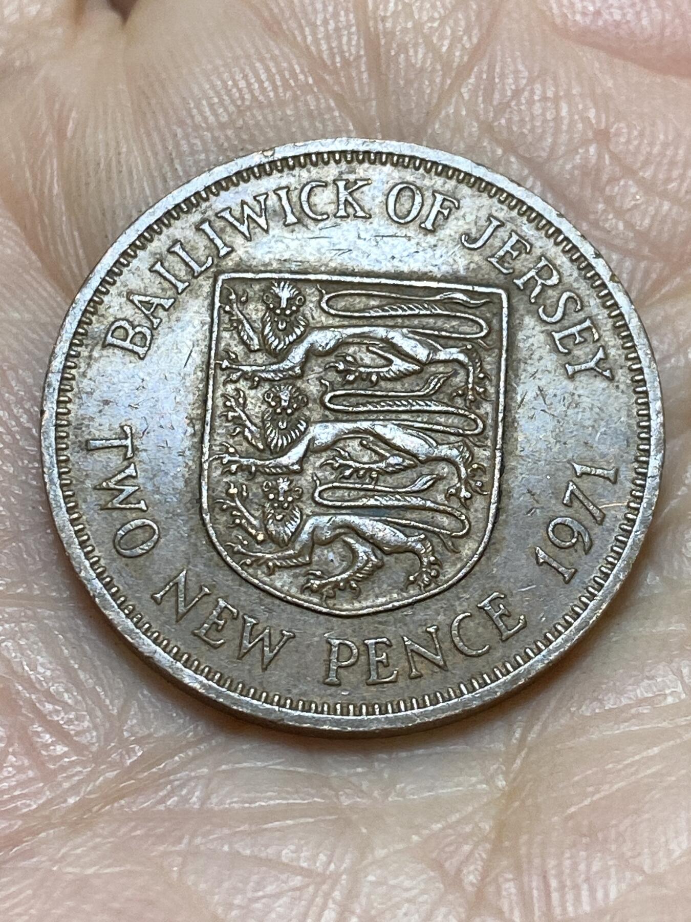 2025年第一百一十八场(总第一百四十四场）外国好品散币(免佣金) 英属泽西岛🇯🇪1971年2新便士(伊丽莎白二世中年花冠，十进制第一版)