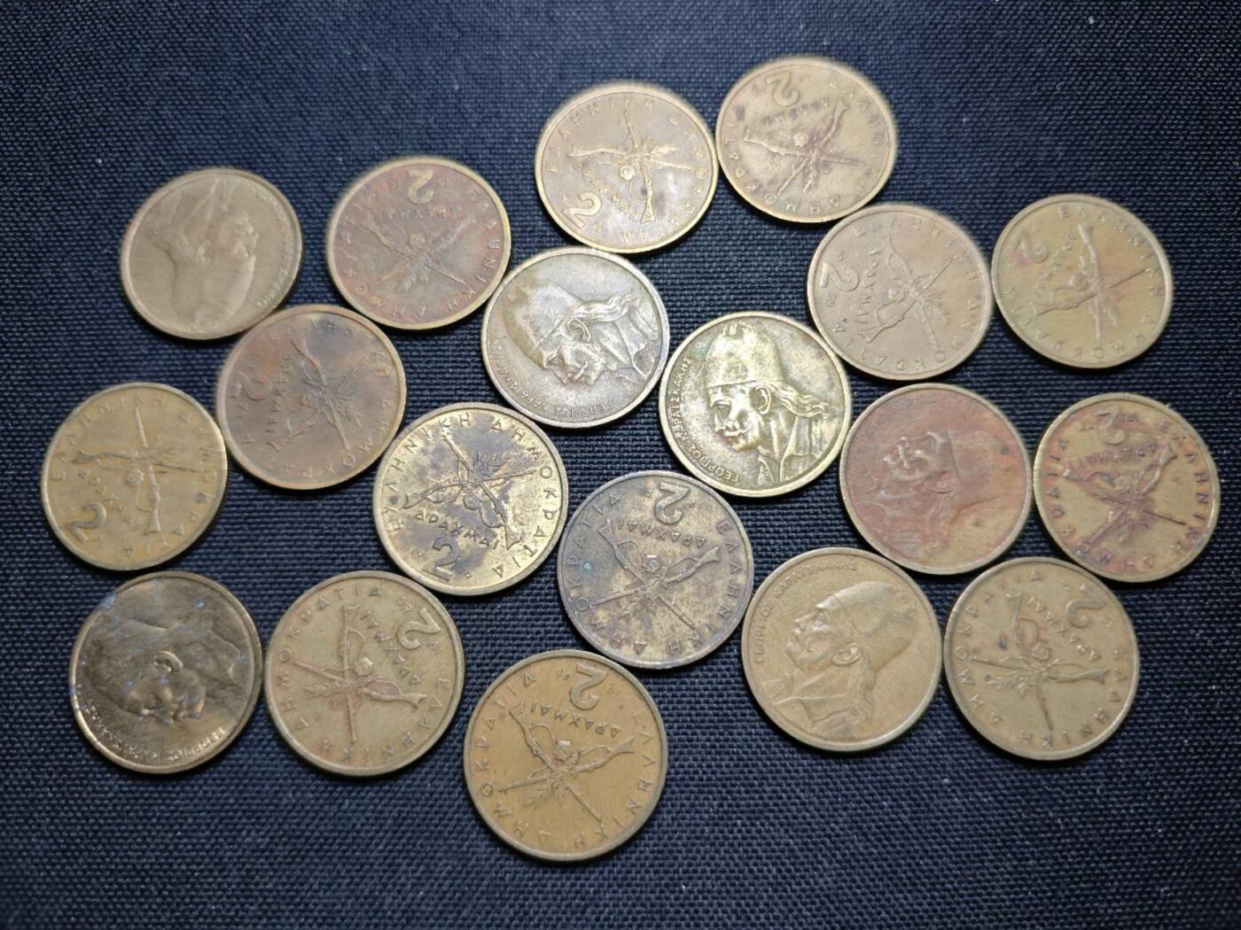 KK钱币收藏小铺  第359场  2月预留时间 周末发货  希腊2德拉克马铜币一组19枚