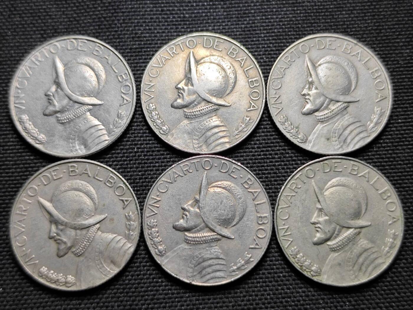 KK钱币收藏小铺  第359场  2月预留时间 周末发货  巴拿马1/4巴波亚一组6枚