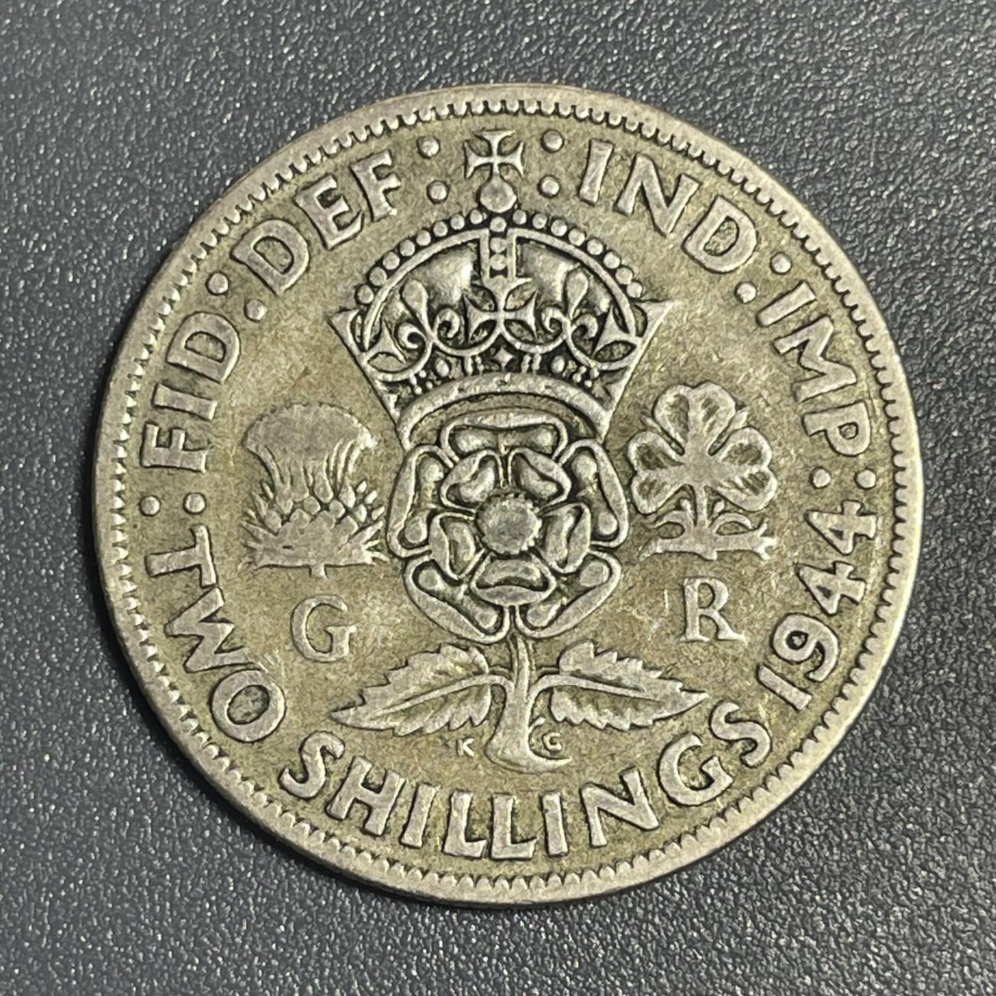 回流1026 英国1944年2先令银币 乔治六世/皇冠玫瑰