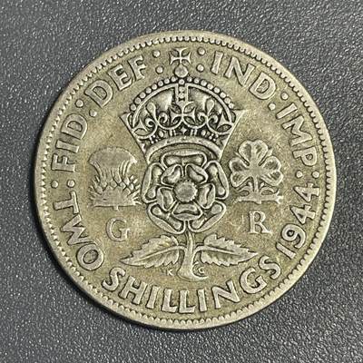 回流1026 - 英国1944年2先令银币 乔治六世/皇冠玫瑰