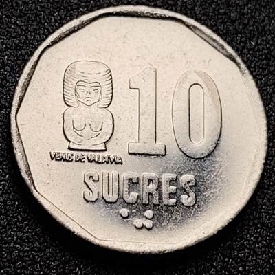 泉币菌-第118场-精品福利场 - 少见原光极美 厄瓜多尔10苏克雷 1988年镍包钢硬币 24.0毫米 6.17克