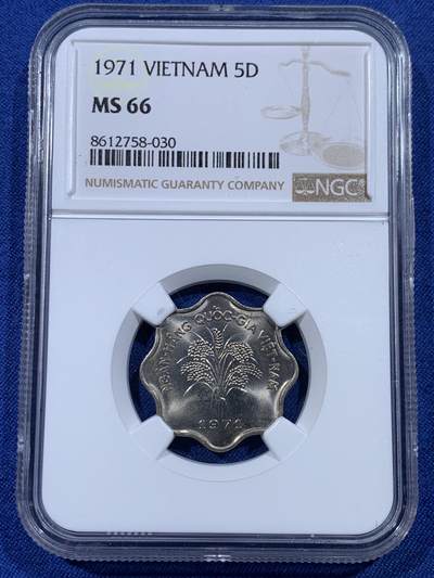 《竞宝斋》第433场 周日，周一 2场连拍 （全场包邮） - NGC MS66 越南1971年5盾