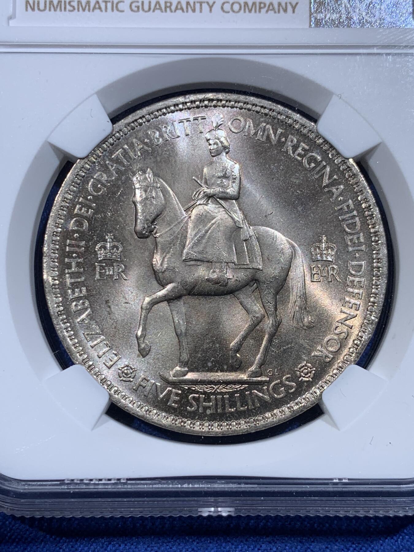 《竞宝斋》第433场 周日，周一 2场连拍 （全场包邮） NGC MS65 英国1953年伊丽莎白二世登基克朗型纪念币
