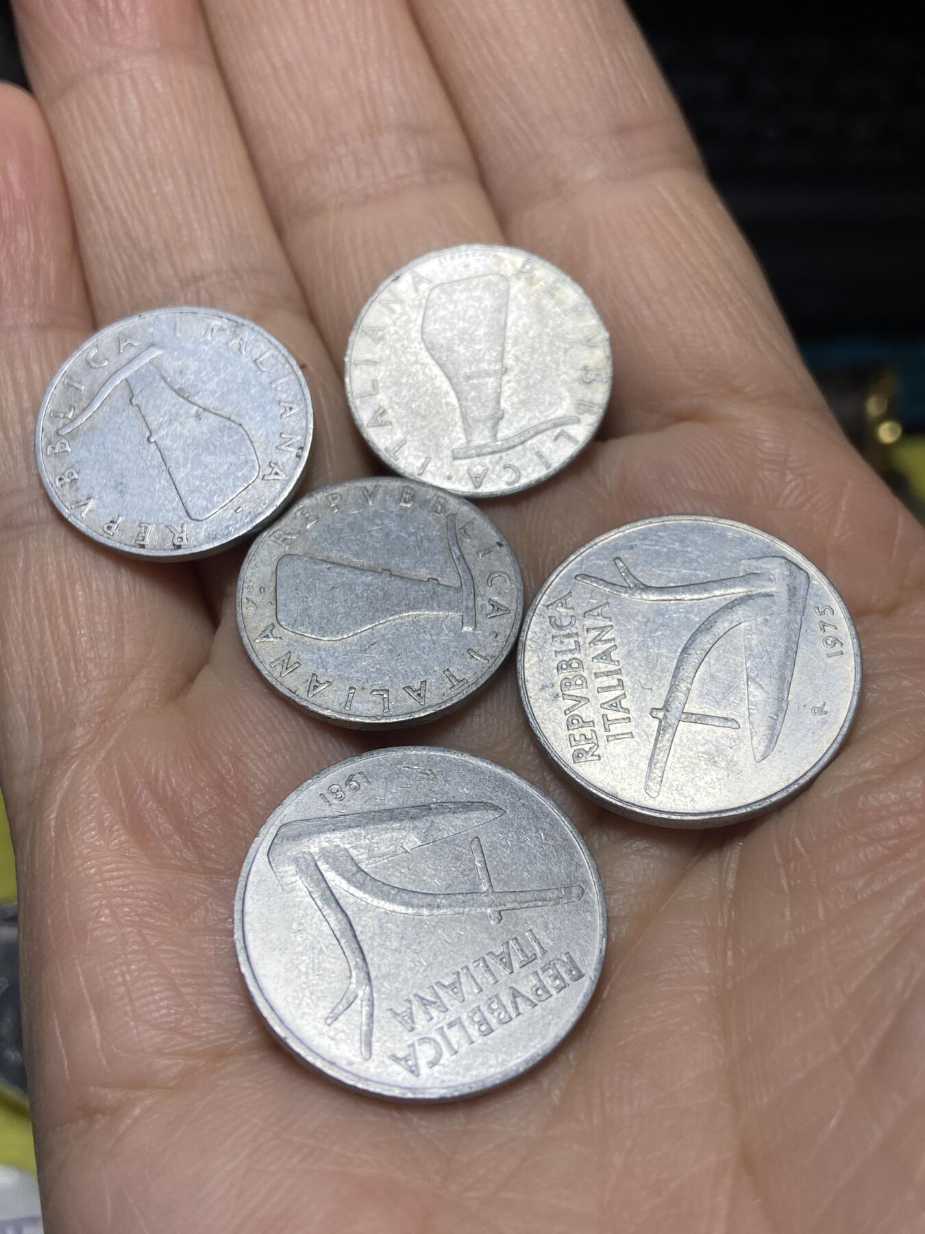 2025年第一百一十八场(总第一百四十四场）外国好品散币(免佣金) 意大利🇮🇹小面额5枚：1953年1955年5里拉，1975年1981年10里拉