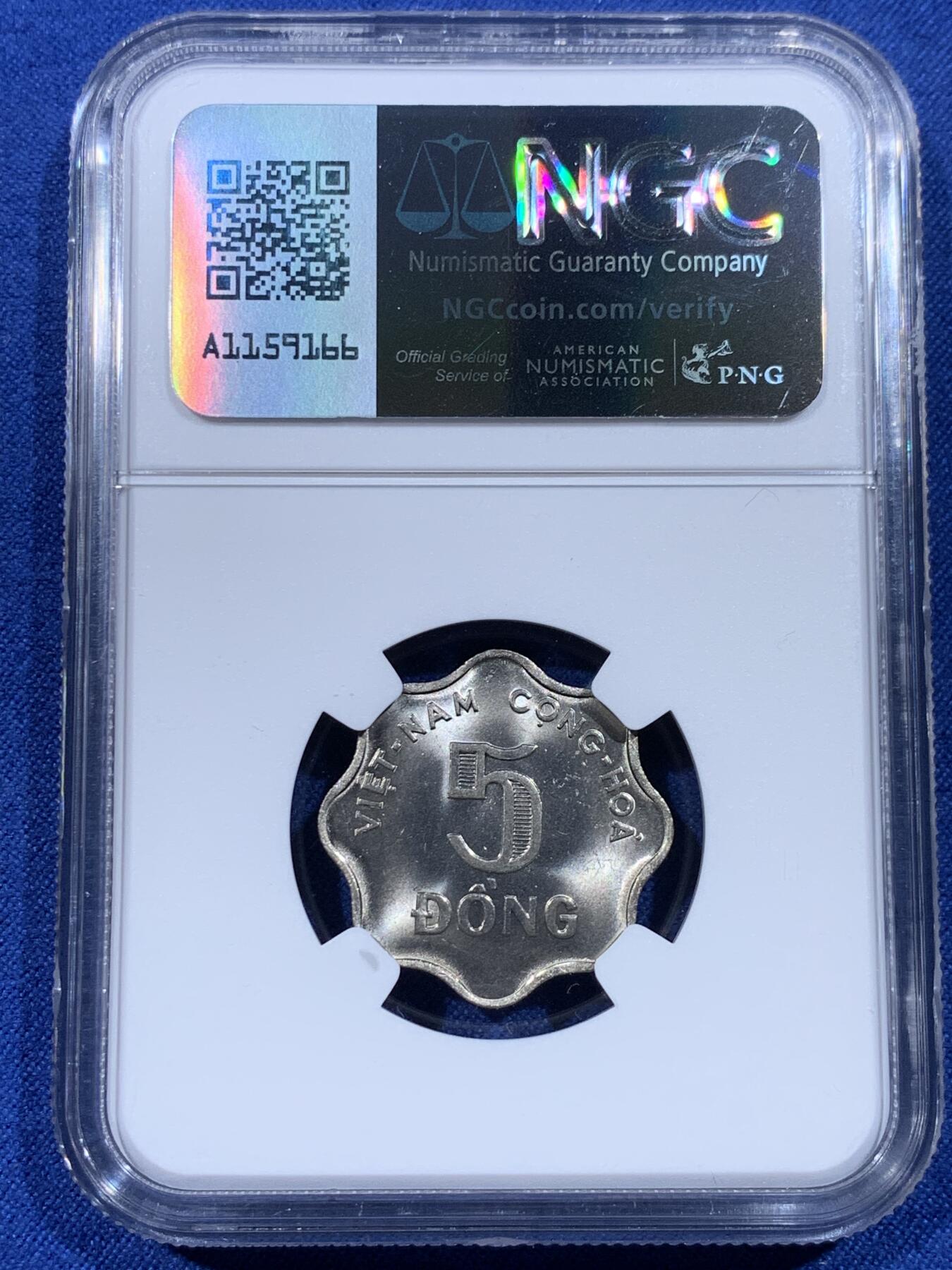 《竞宝斋》第433场 周日，周一 2场连拍 （全场包邮） NGC MS66 越南1971年5盾