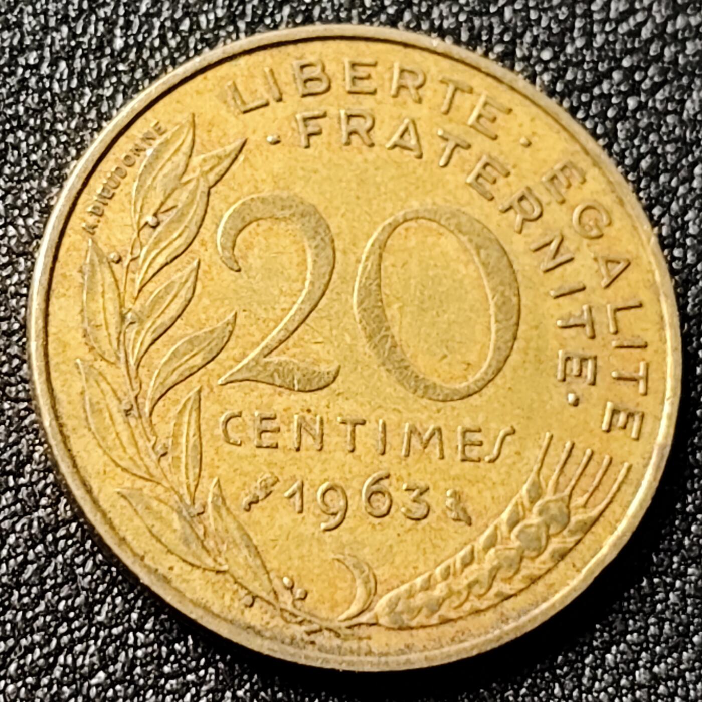 泉币菌-第118场-精品福利场 法国1963年20生丁铜币 玛丽安娜 入欧前末版 绝版