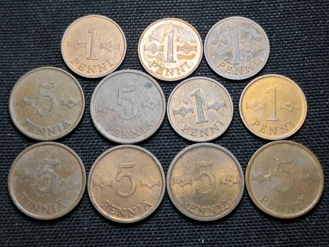 KK钱币收藏小铺  第359场  2月预留时间 周末发货  芬兰芬尼小铜币一组11枚