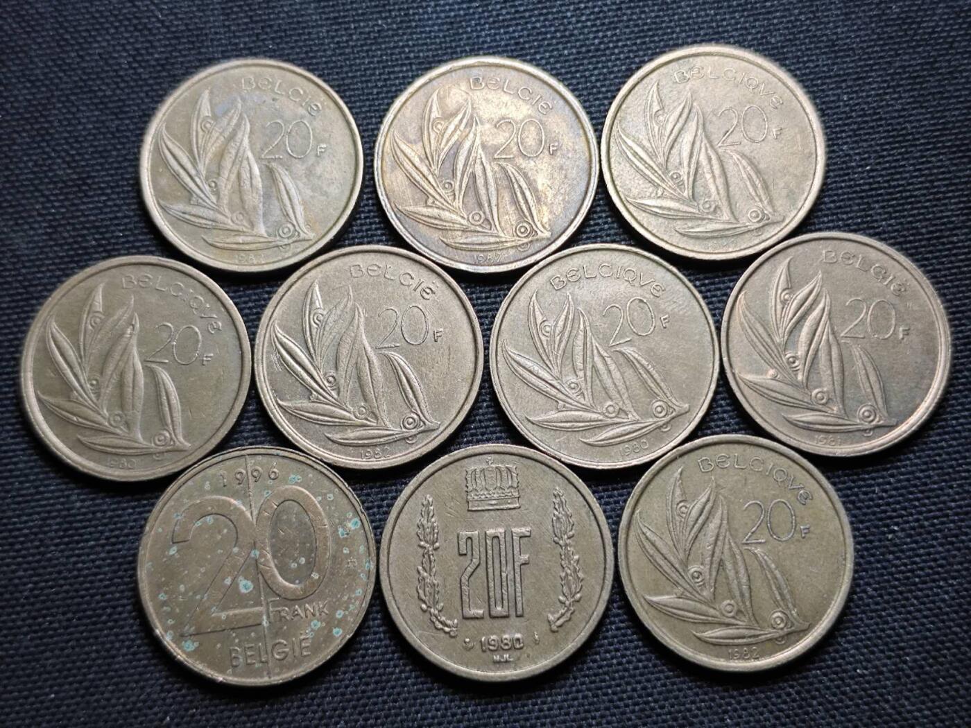KK钱币收藏小铺  第359场  2月预留时间 周末发货 比利时20法郎一组10枚