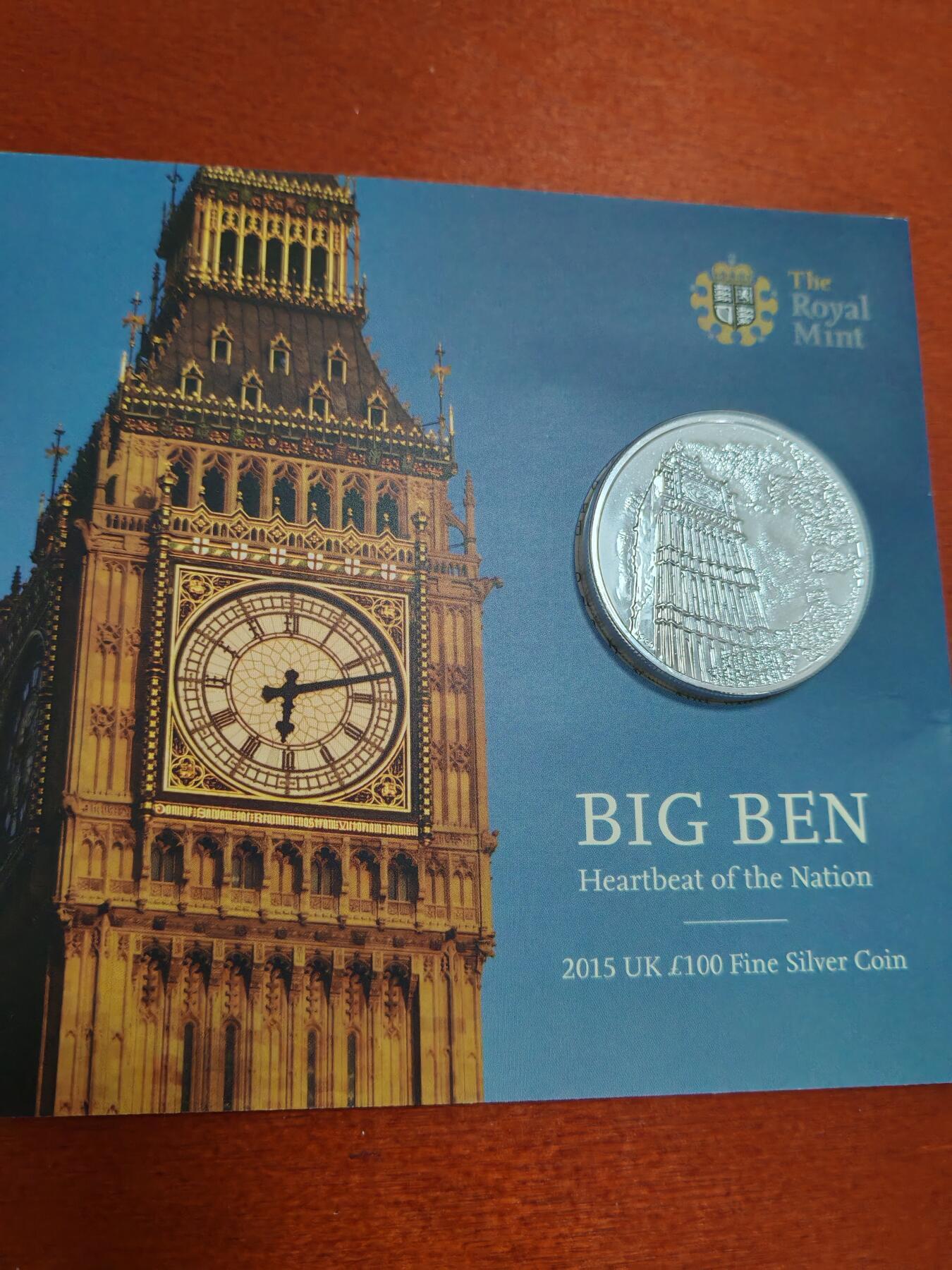 长老汇蛇年精选第六十八场拍卖  2015英国大本钟100英镑银币，2盎司999银，卡装，发行价120英镑
