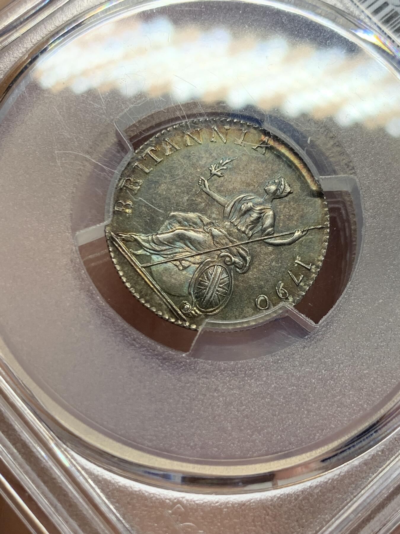 《竞宝斋》第433场 周日，周一 2场连拍 （全场包邮） PCGS PR64 英国1790年6便士精制样币，最为罕见的几种乔治三世样币之一，PCGS亚军收藏级