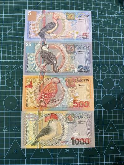 【炜奕收藏】，第四十九期，多套加拿大纸币、港澳靓号 - 苏里南5-1000盾，UNC品相，被鸽重拍