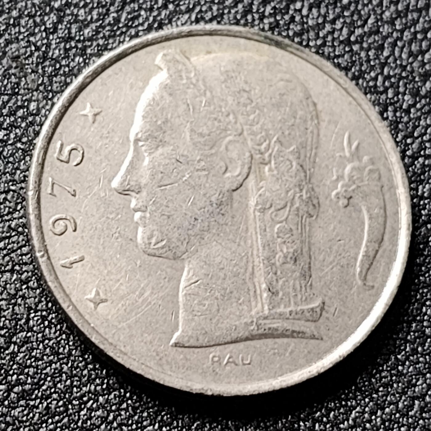 泉币菌-第118场-精品福利场 比利时1975年5法郎铜镍币（佛兰芒文版BELGIË），谷物女神，24mm