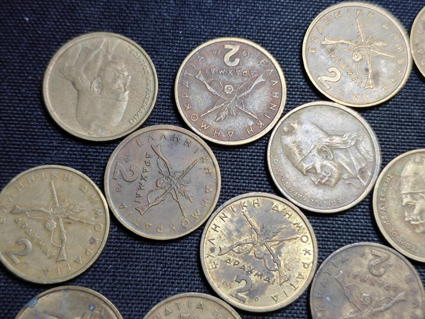 KK钱币收藏小铺  第359场  2月预留时间 周末发货  希腊2德拉克马铜币一组19枚