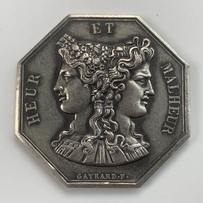 掌中浮雕-藏着的欧洲第039场 - 法国双面神“幸福与不幸”八角银章，30.6mm，13.28g