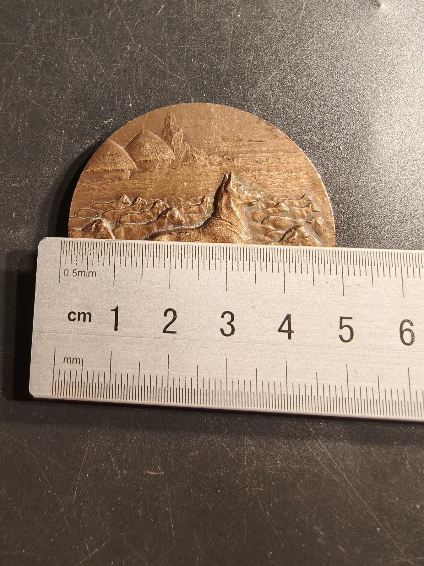 老王徽章第159期 法国畜牧业大铜章   牧羊犬放羊    直径50mm.    重量60.7g