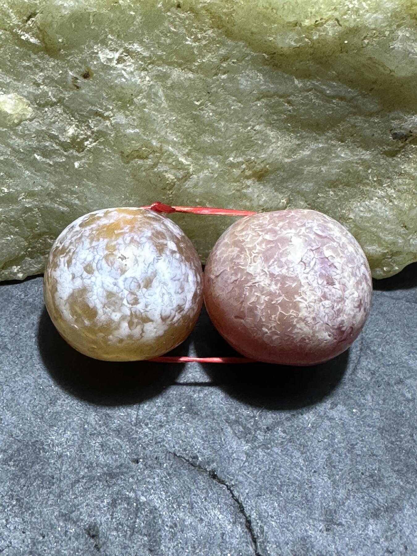 精美高玉化奶油皮风化纹玛瑙苹果珠一对，，