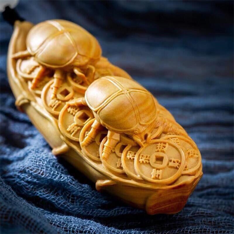 听雨轩 （十二）精品木雕 核雕 黄杨木雕刻手把件富甲天下甲壳虫 7cm