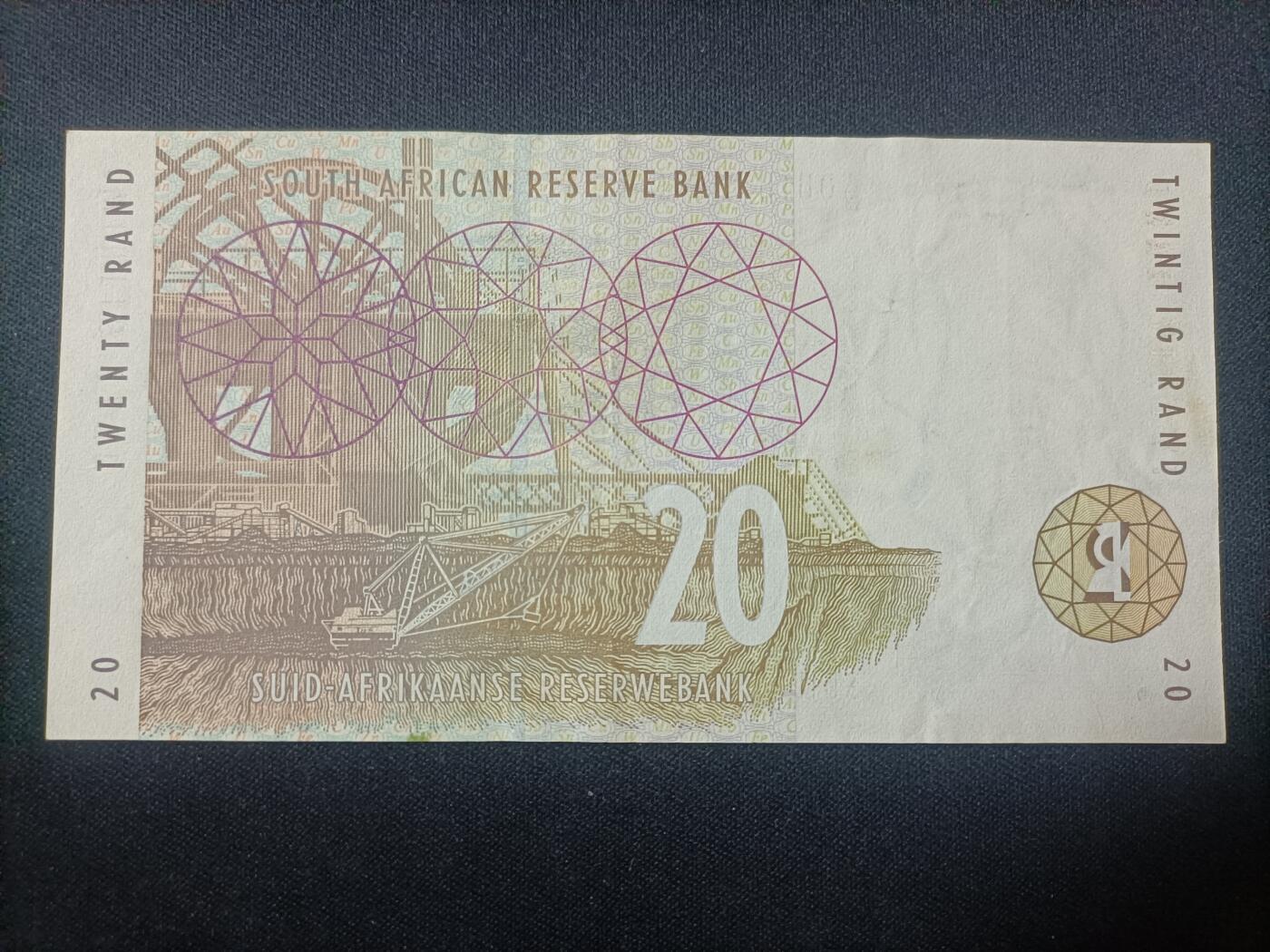 【游宝拍卖】乙巳蛇年82期  南非-20兰特【流通品相 荧光反应详图3】