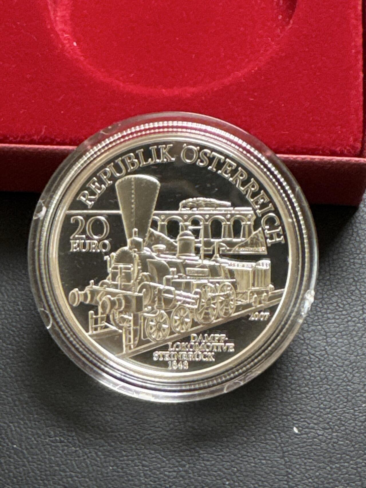 ❤️【币观天下】❤️ 第329期钱币拍卖- 2025.10.31周五晚上6点半场-长期征集拍品 原厂盒证奥地利2007年20欧元斐迪南皇帝北方铁路精制银币900银20克直径34毫米