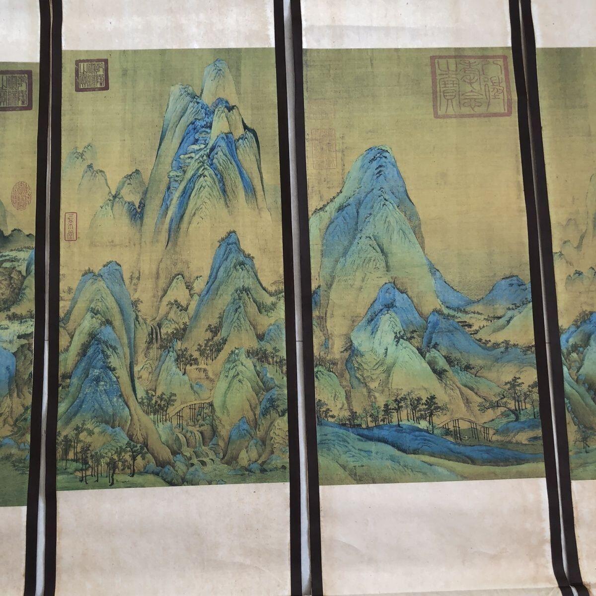 听雨轩（10） 名家名画中堂挂画（一） 王希孟千里江山图四条屏 