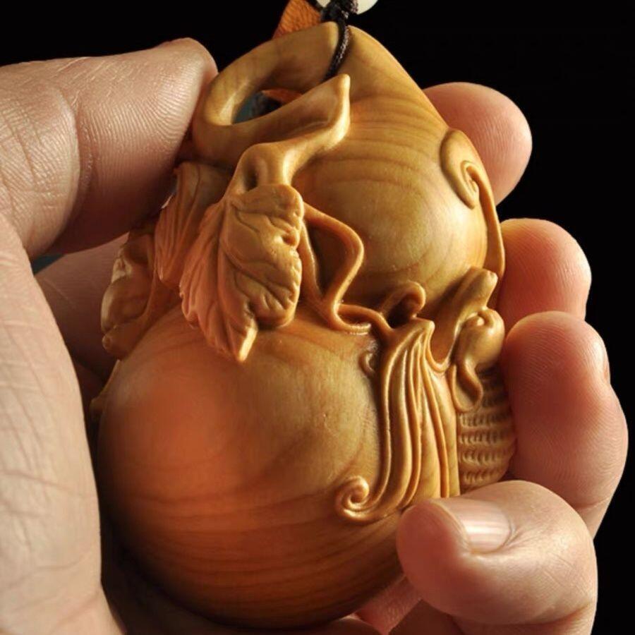 听雨轩 （十二）精品木雕 核雕 黄杨木雕刻葫芦手把件 6cm