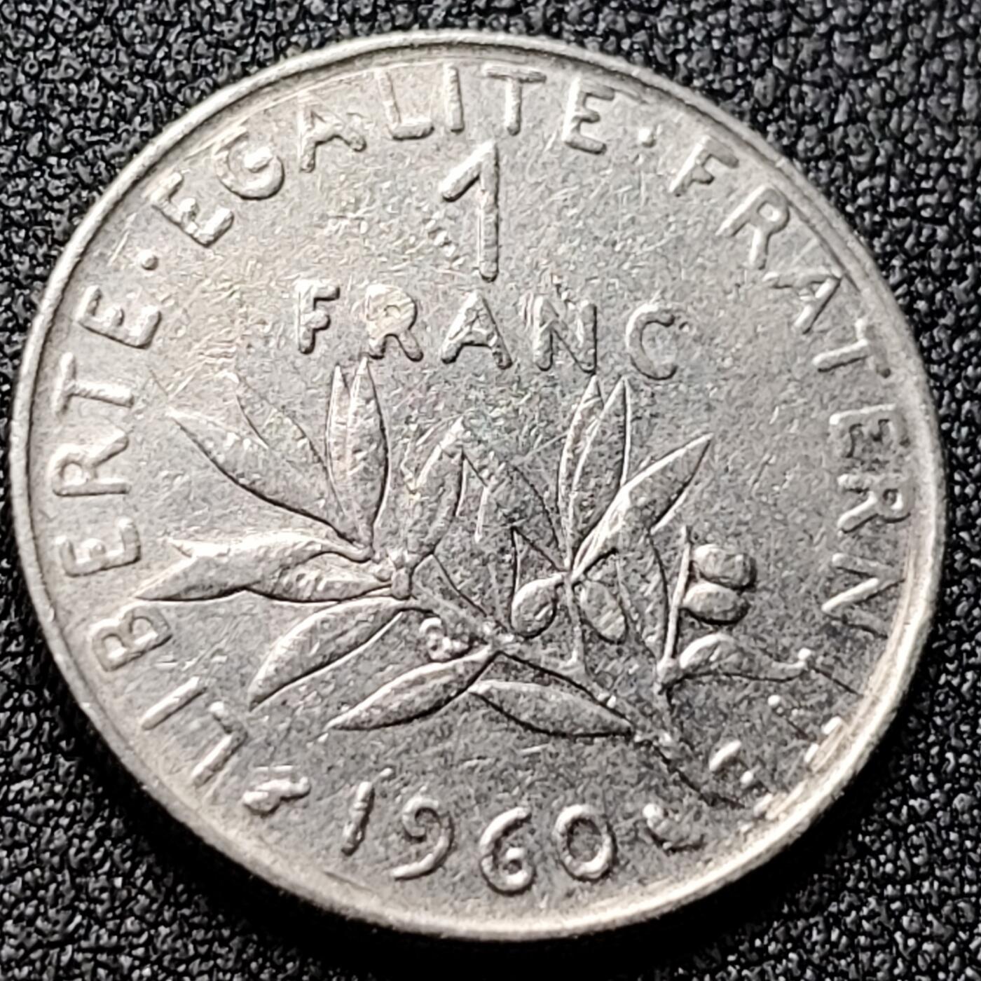 泉币菌-第119场-精品福利场 法国早期（1960年）1法郎镍币  播种女神 入欧前 末版 绝版币