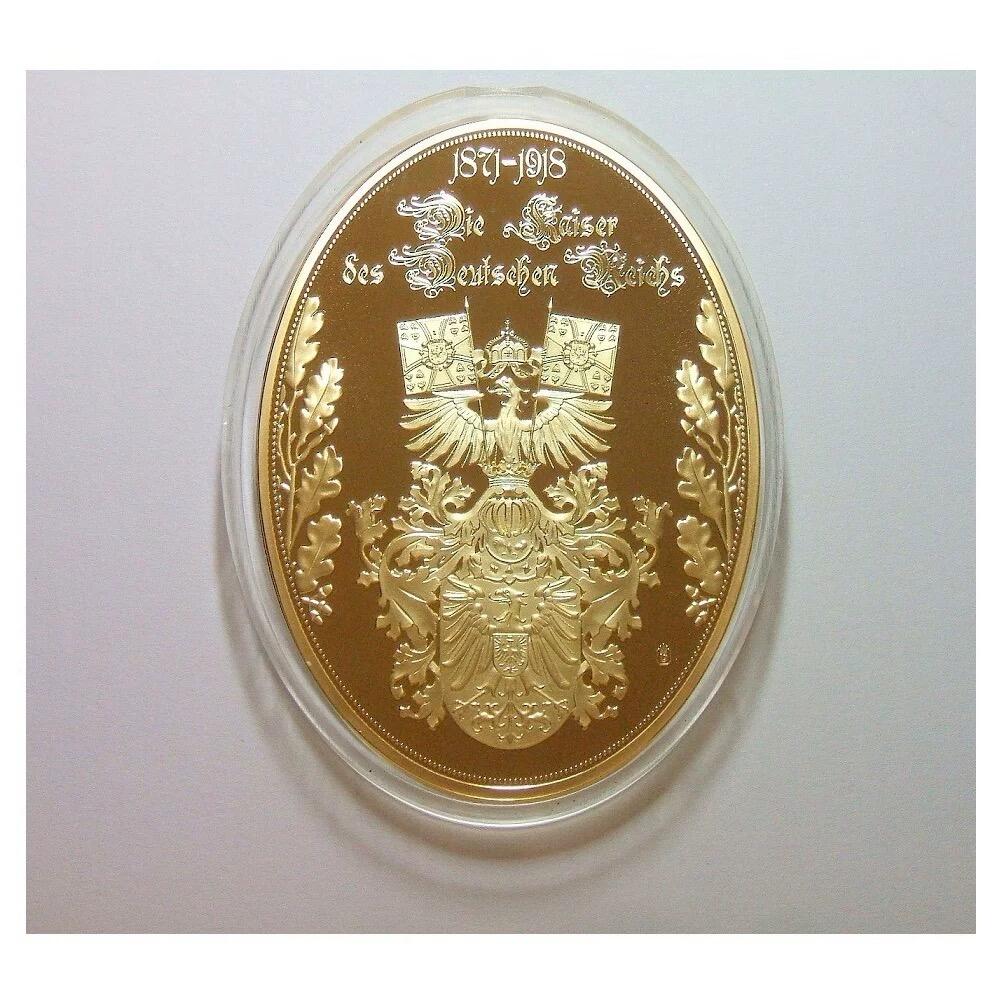 【旋风钱币】11月1日19:00准时开拍 精美欧洲币章、第三帝国钱币等 全场包邮！ 【艺术】德国艺术大章 威廉一世+鹰徽高浮雕精制超大镀金章 带证书 85×62MM 127克