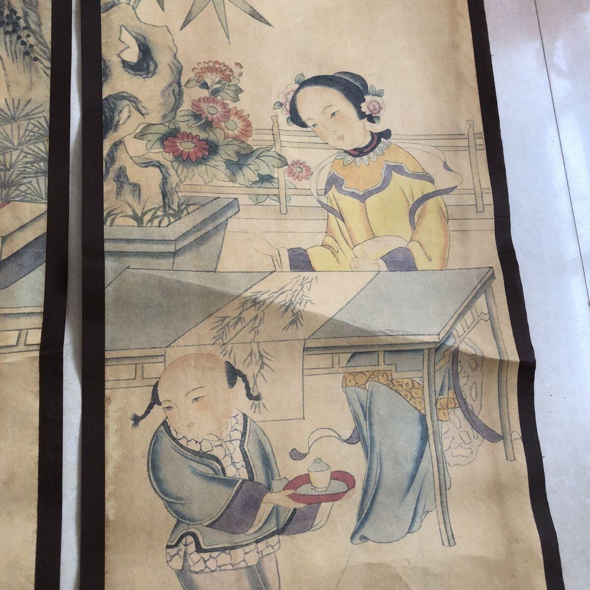 听雨轩（10） 名家名画中堂挂画（一） 唐伯虎 琴棋书画四条屏 