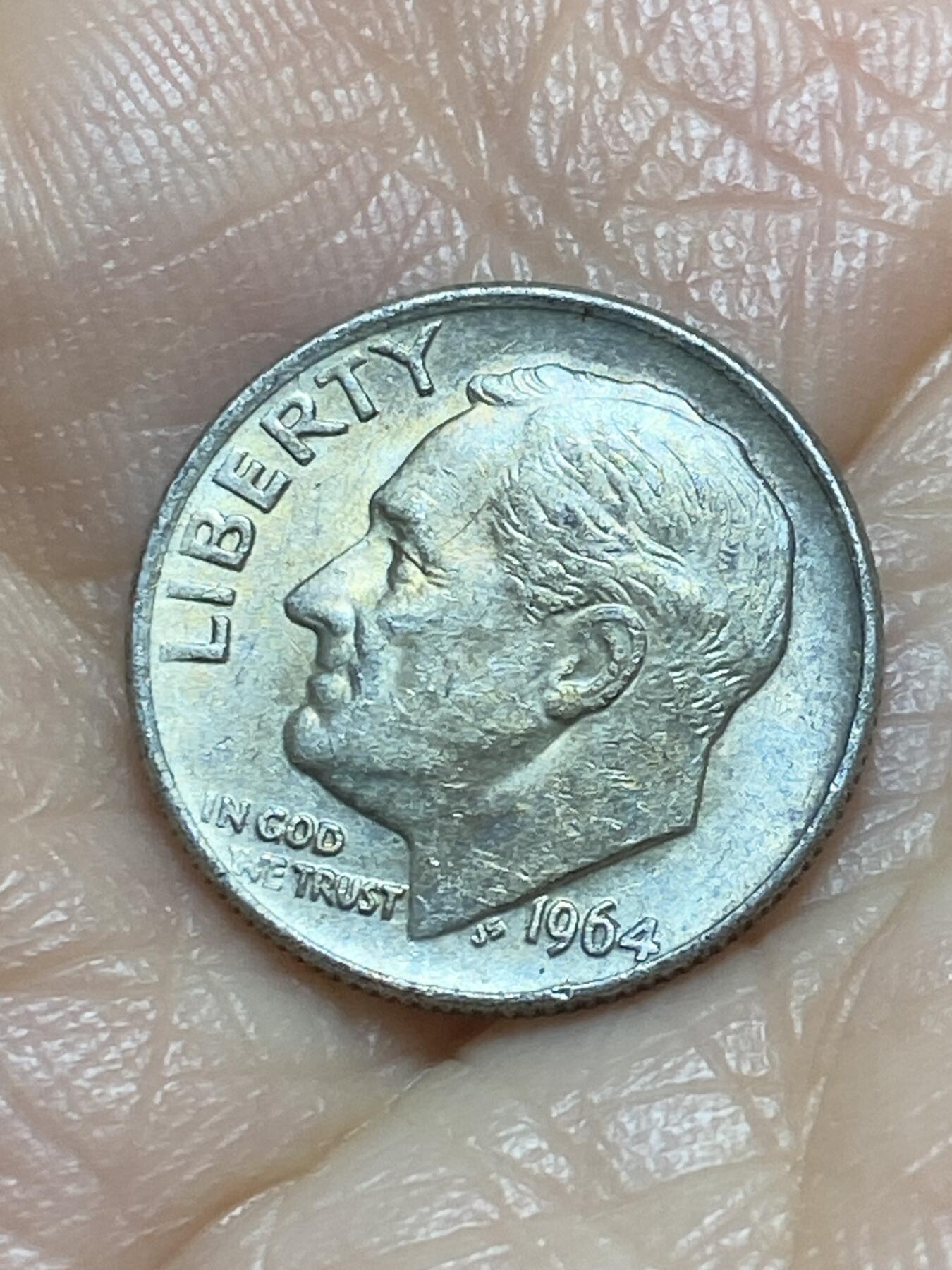 2025年第一百一十九场(总第一百四十五场）外国好品散币(免佣金) 美国🇺🇸1964年1角银币(罗斯福1角，第一版关门年，900银)