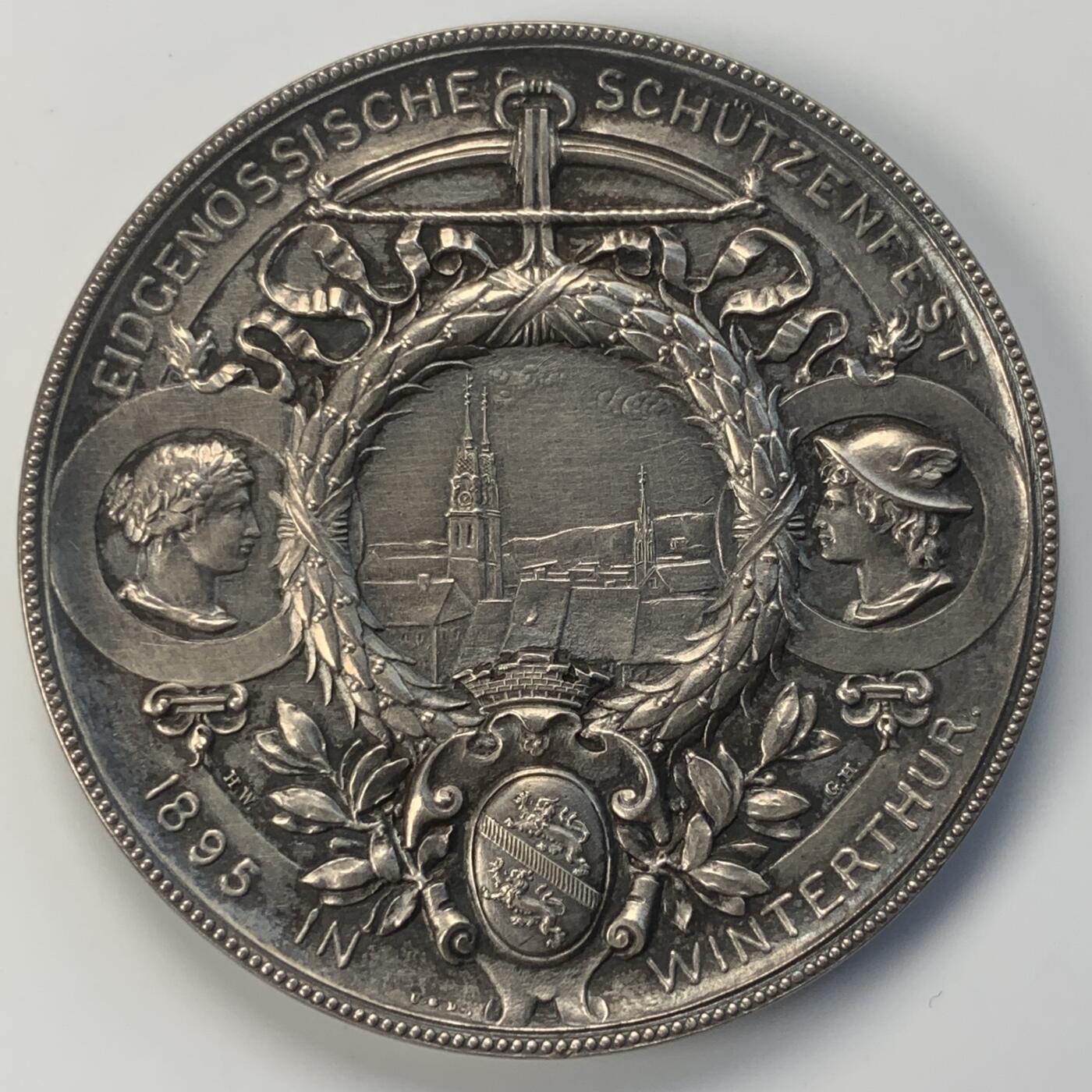 掌中浮雕-藏着的欧洲第039场 1895年温特图尔射击节银章, 45mm，39g，配有合适的盒子