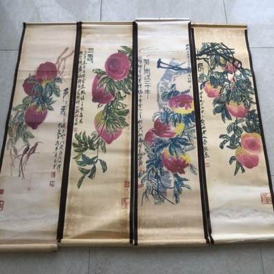 听雨轩（10） 名家名画中堂挂画（一） - 齐白石 寿桃四条屏 