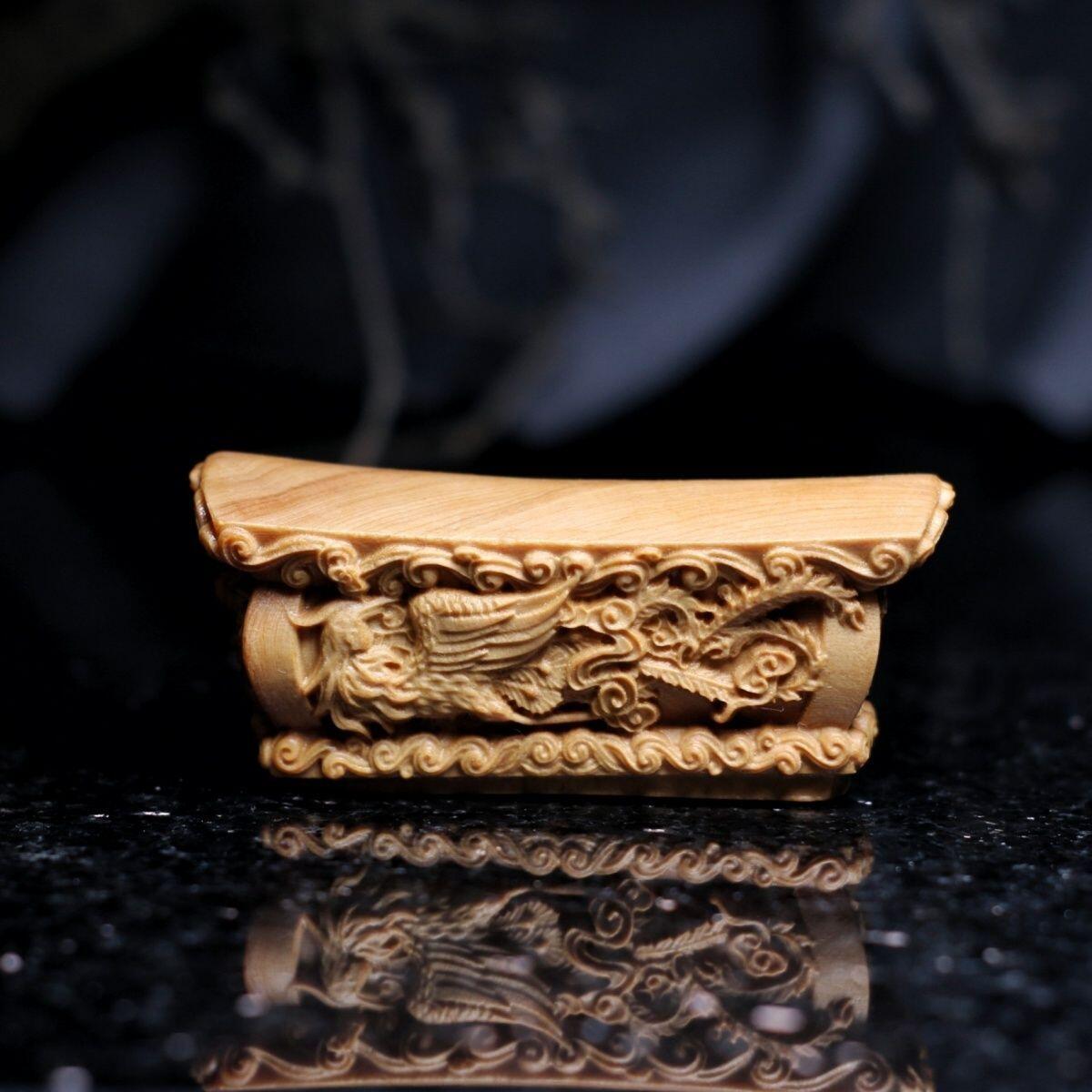 听雨轩 （十二）精品木雕 核雕 崖柏木龙凤棺 升官发财手把件 3.5*8.5