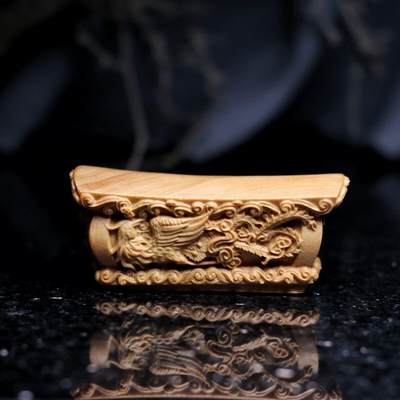 听雨轩 （十二）精品木雕 核雕 - 崖柏木龙凤棺 升官发财手把件 3.5*8.5