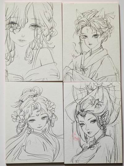 白泽拍卖卡牌手绘专场第27期 - 2025 香山文创手绘卡 线稿4张  闲昼亲签