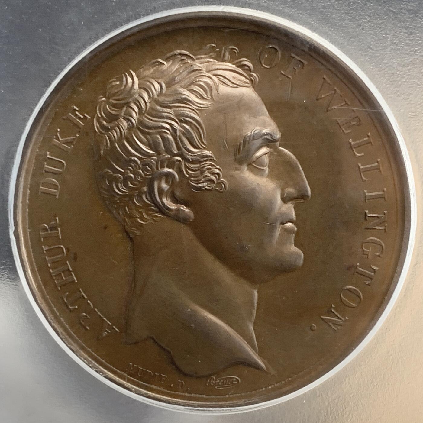 掌中浮雕-藏着的欧洲第039场 PCGS MS64：1805年英国杜罗河战役纪念大铜章，41mm，正面威林顿公爵头像 