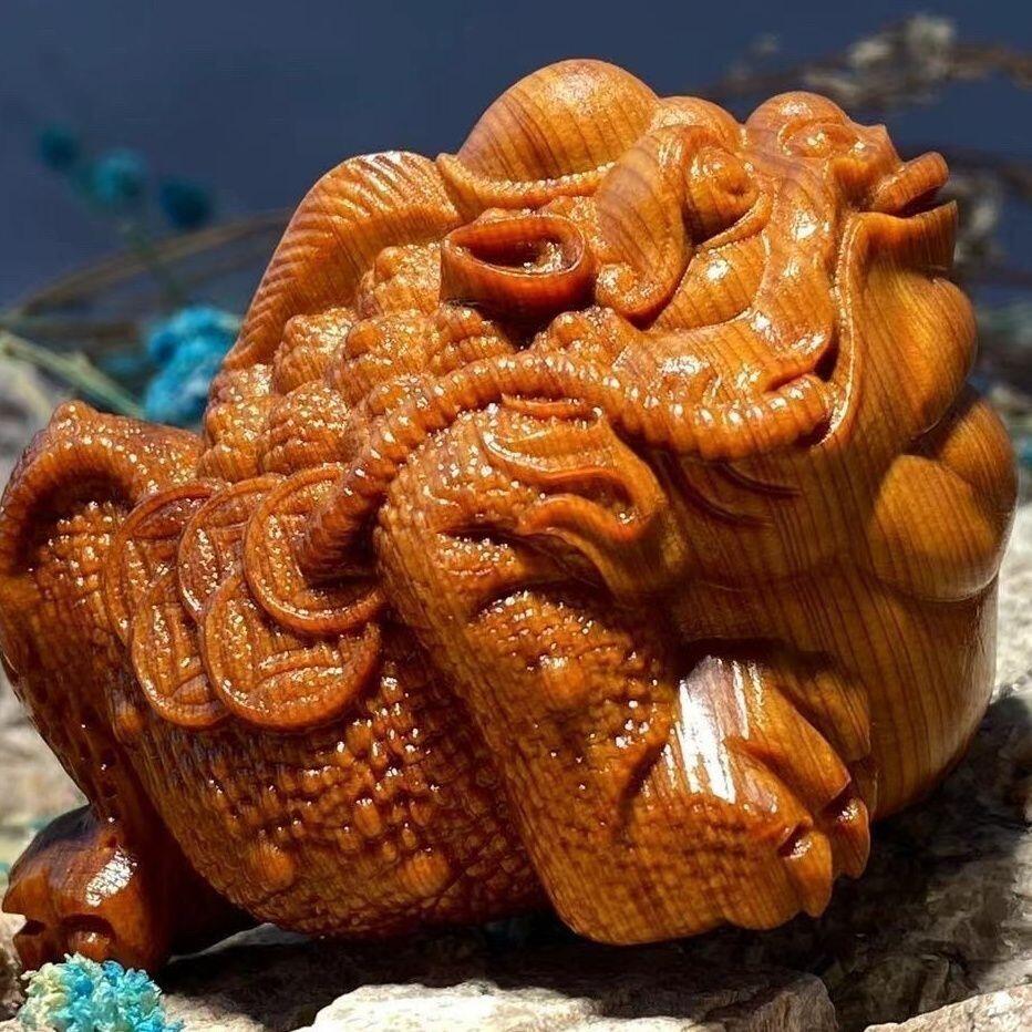 听雨轩 （十二）精品木雕 核雕 太行崖柏陈化红油料三足金蟾手把件 6cm