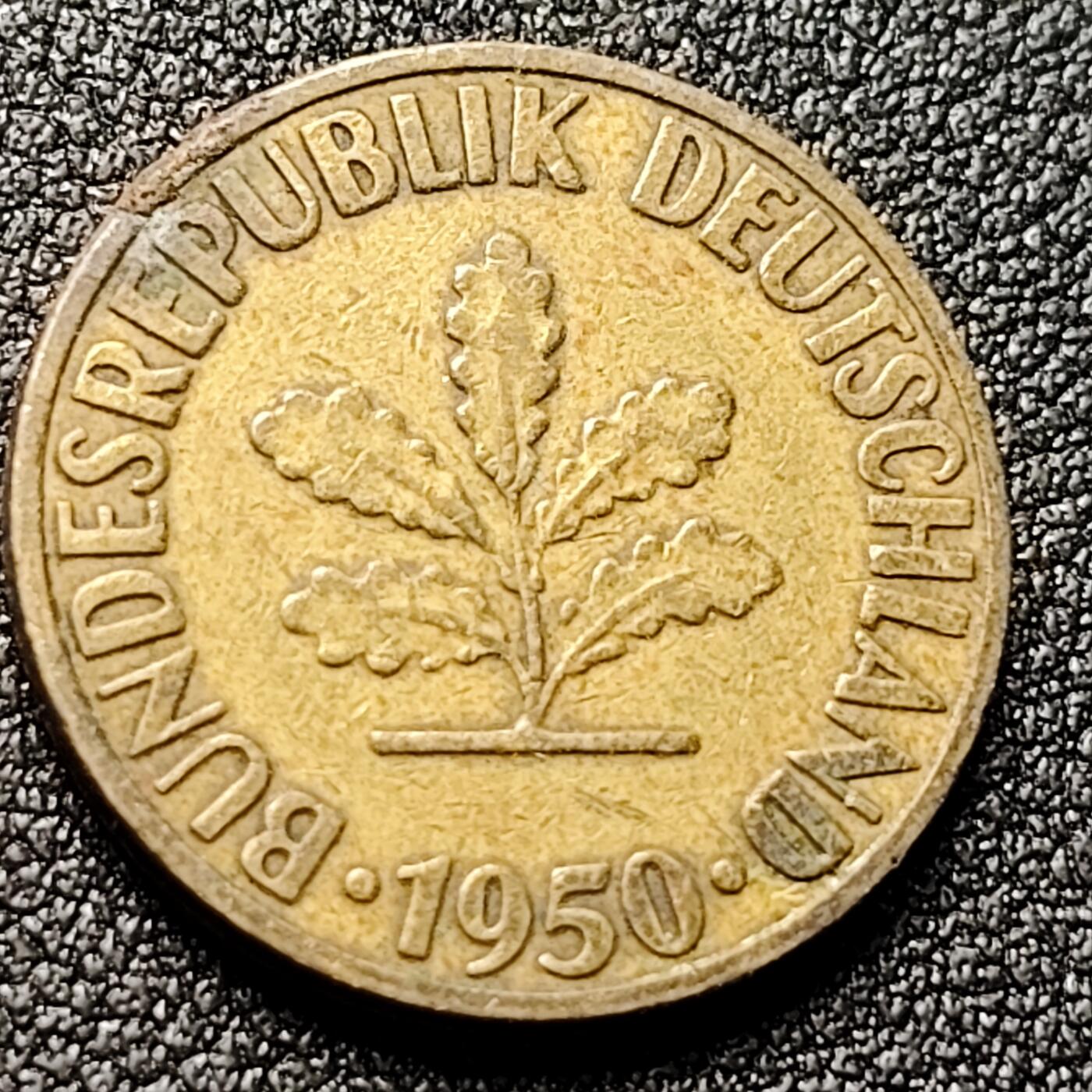 泉币菌-第119场-精品福利场 西德 联邦德国 1950年 10芬尼F厂 黄铜币