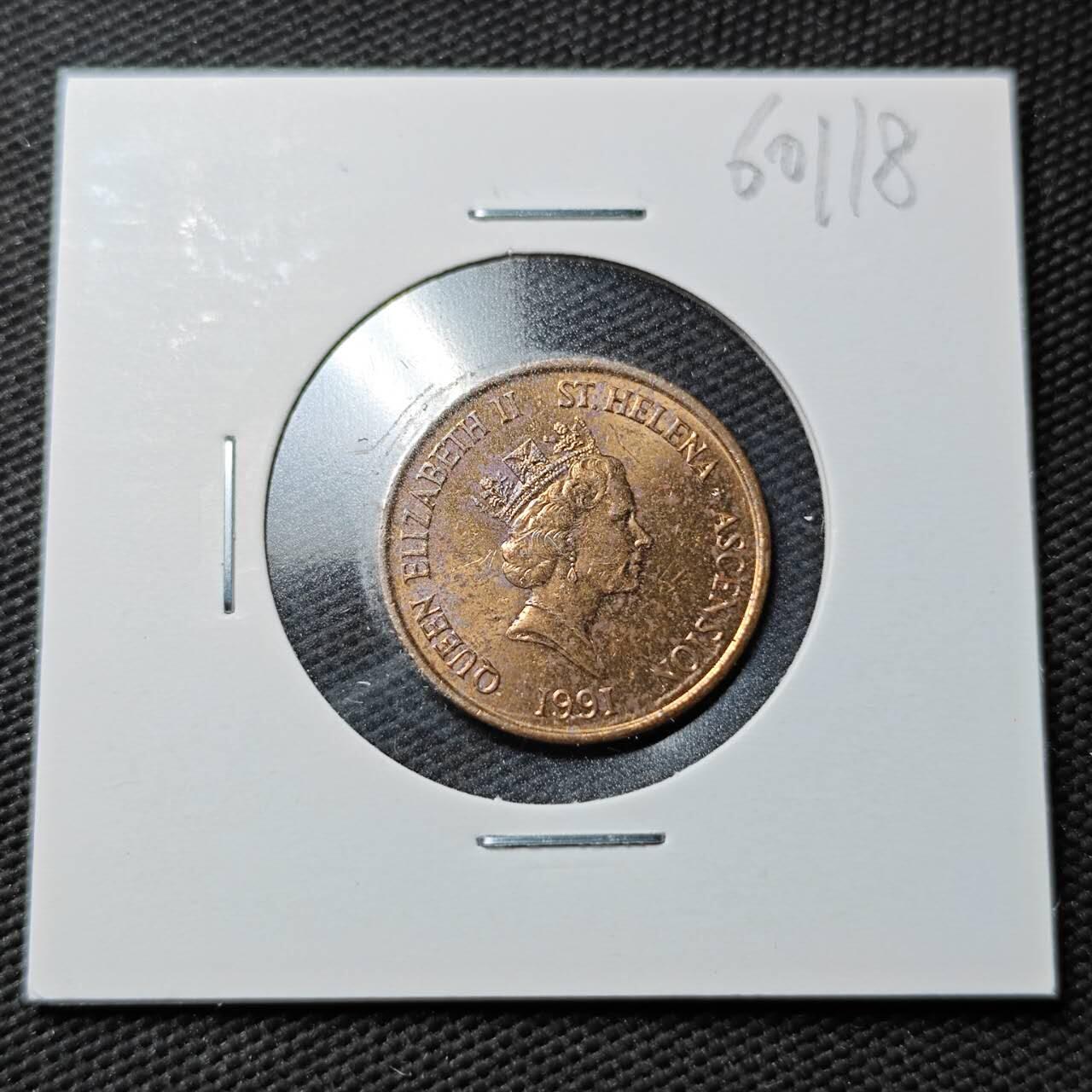 KK钱币收藏小铺  第360场  2月预留时间 周末发货  1991英属阿森松 1便士铜币