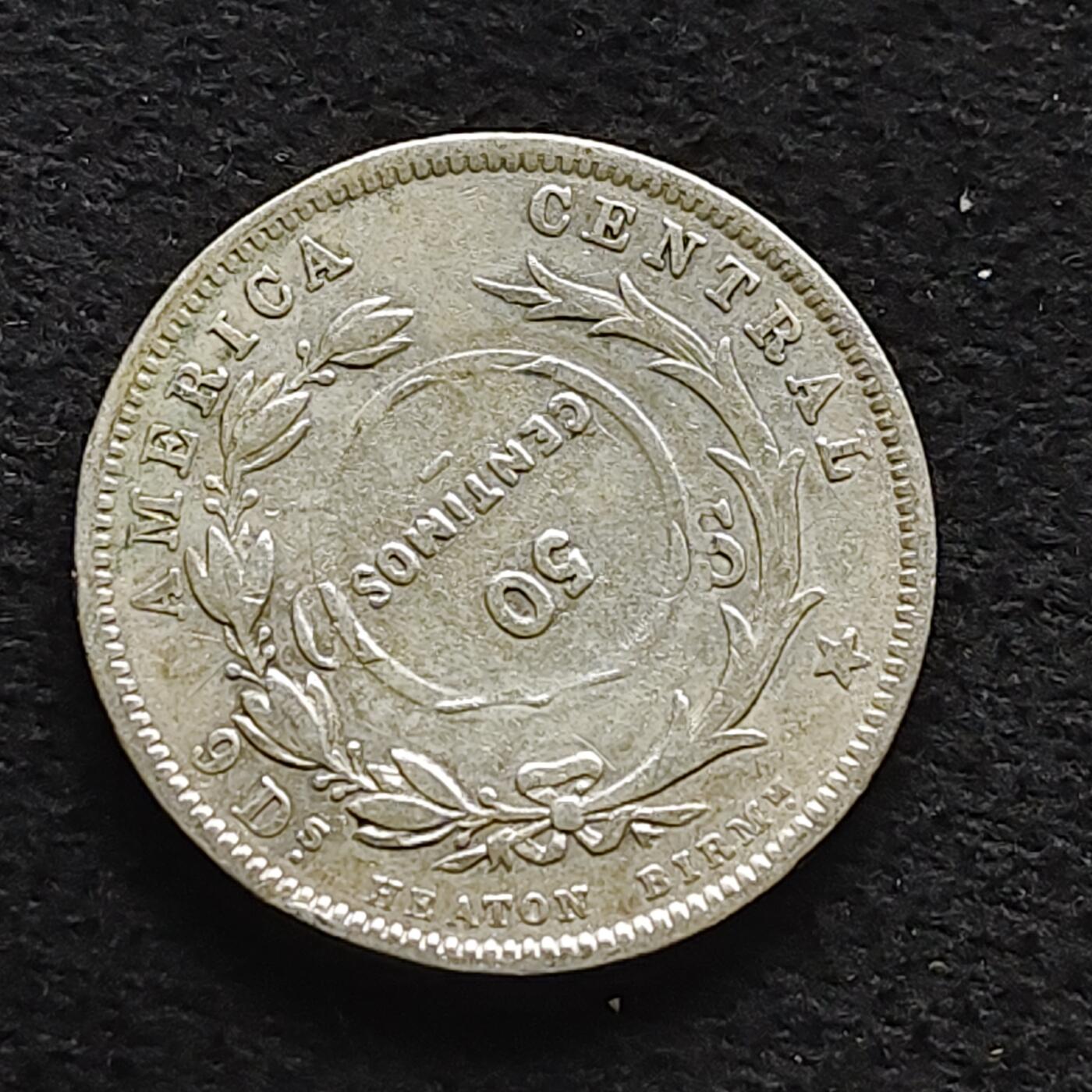 【全场包邮】纯粹捡漏拍472场（免费代拍第9场） 【少见·加盖】哥斯达黎加1923年加盖1890年50分银币