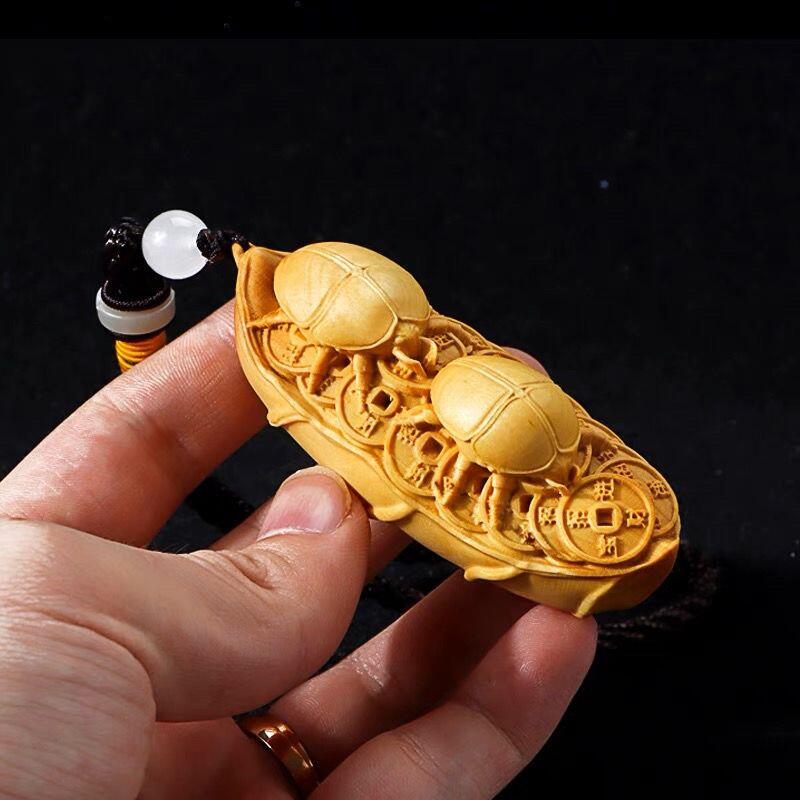 听雨轩 （十二）精品木雕 核雕 黄杨木雕刻手把件富甲天下甲壳虫 7cm