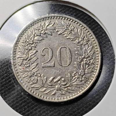 KK钱币收藏小铺  第360场  2月预留时间 周末发货 - 1955 瑞士20分 