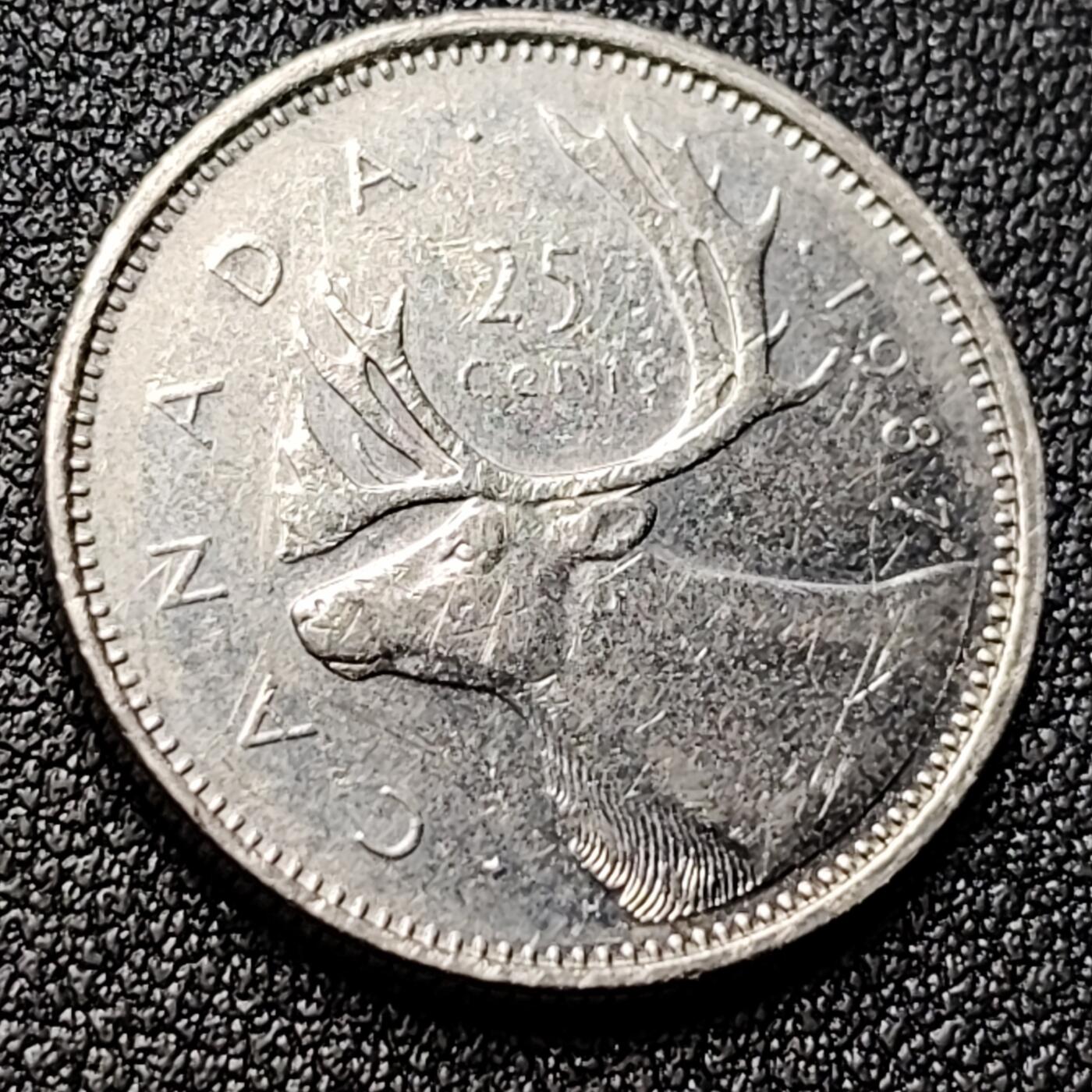 泉币菌-第119场-精品福利场 高币值 加拿大1987年1/4加拿大元 伊丽莎白二世 驯鹿 24mm 