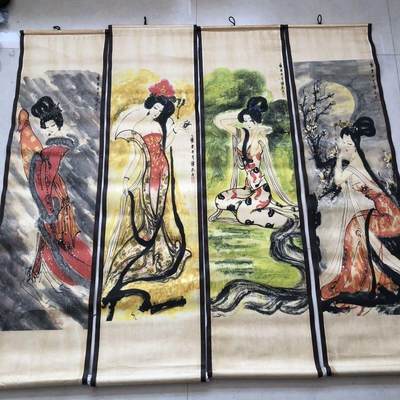 听雨轩（10） 名家名画中堂挂画（一） -  傅抱石字画 四大美女四条屏 35*130