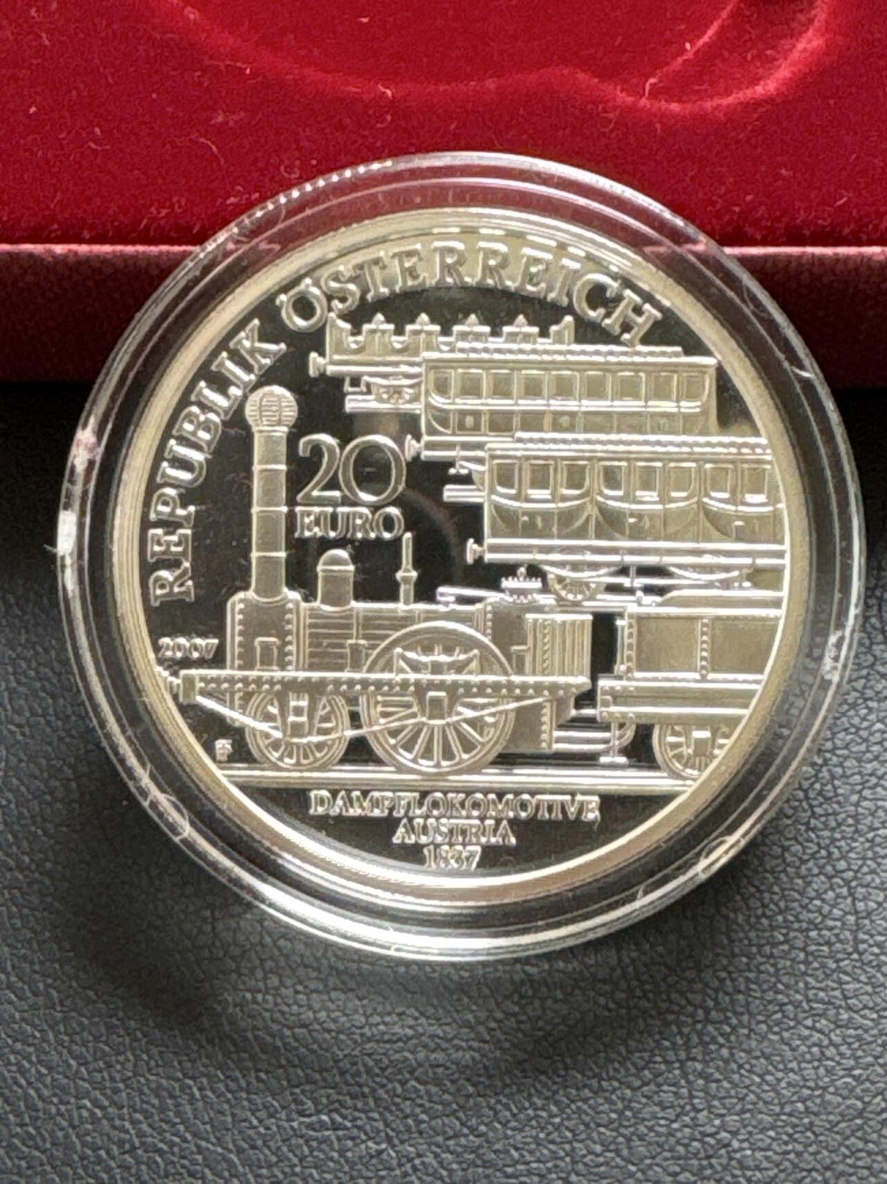 ❤️【币观天下】❤️ 第329期钱币拍卖- 2025.10.31周五晚上6点半场-长期征集拍品 原厂盒证奥地利2007年20欧元维也纳Triest南线铁路精制银币900银20克直径34毫米